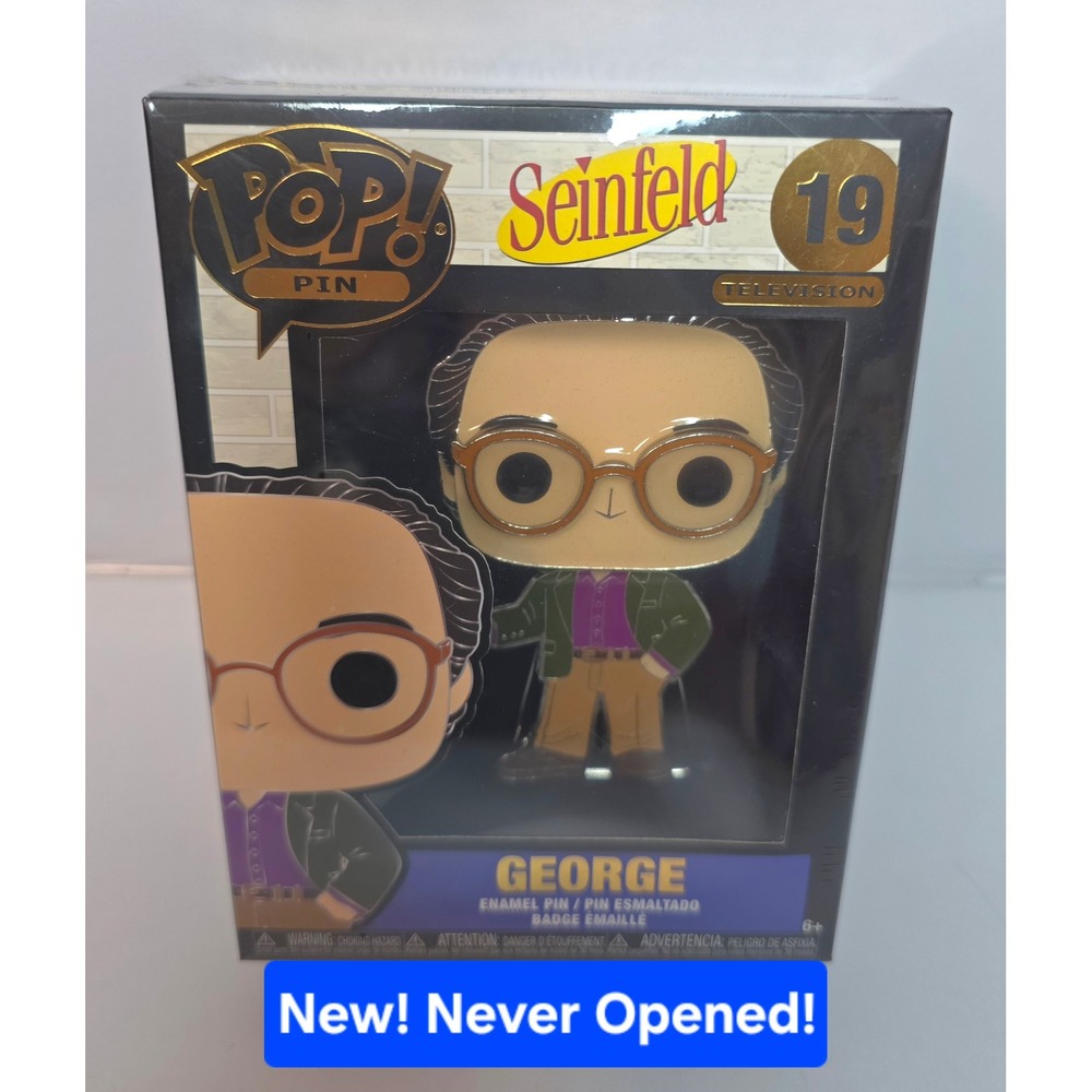 Funko Pop Pin Seinfeld GeorgeCostanza 19 Large Enamel Pin New! Sealed! Stand 6in